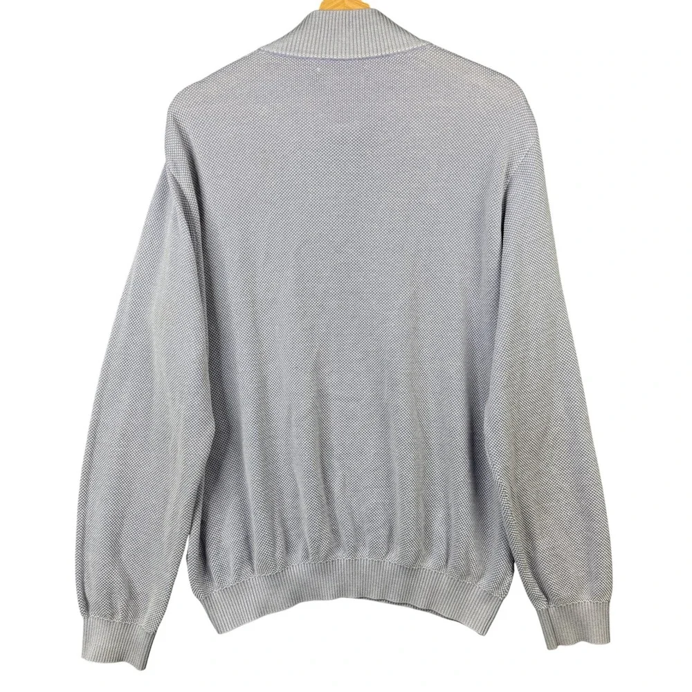 St. Croix Shop Mens XL Quarter Zip Pullover Sweater Blue Cotton Blend Mock Neck